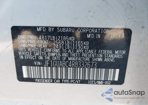 2024 Subaru Impreza Base 5-Door z USA, uszkodzony, nr VIN JF1GUABC4R8332673